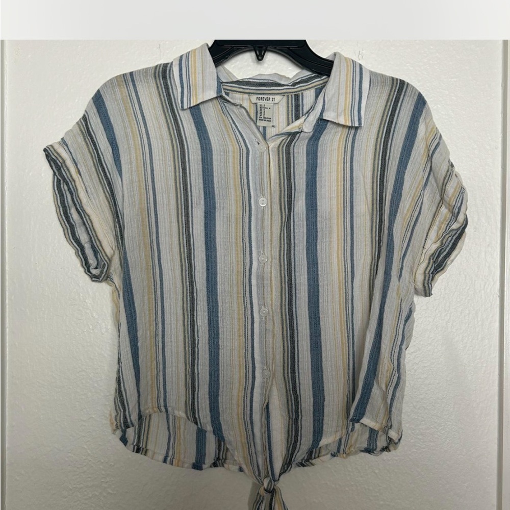 Forever 21 Blue and Cream Striped Button-Down Shirt
